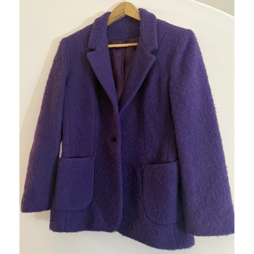 Vintage Purple Wool Blend Blazer Womens Structured Tailored Jacket Retro Sz10